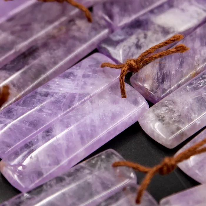 Intrinsic Trading Earrings Drilled Natural Amethyst Earring Pair Long Rectangle Cabochon Cab Pair Matched Bead Pair Real Genuine Lilac Purple Gemstone Pair E5010