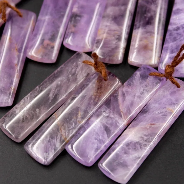 Intrinsic Trading Earrings Drilled Natural Amethyst Earring Pair Long Rectangle Cabochon Cab Pair Matched Bead Pair Real Genuine Lilac Purple Gemstone Pair E5010