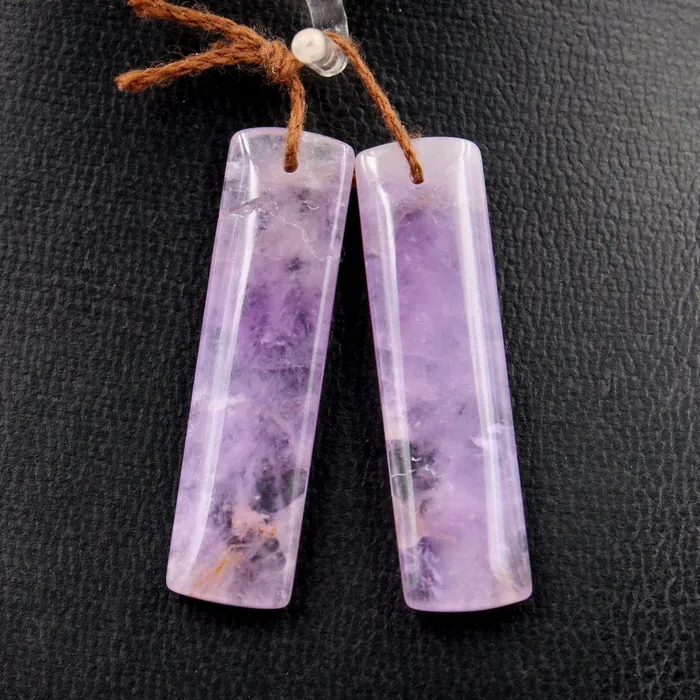 Intrinsic Trading Earrings Drilled Natural Amethyst Earring Pair Long Rectangle Cabochon Cab Pair Matched Bead Pair Real Genuine Lilac Purple Gemstone Pair E5010