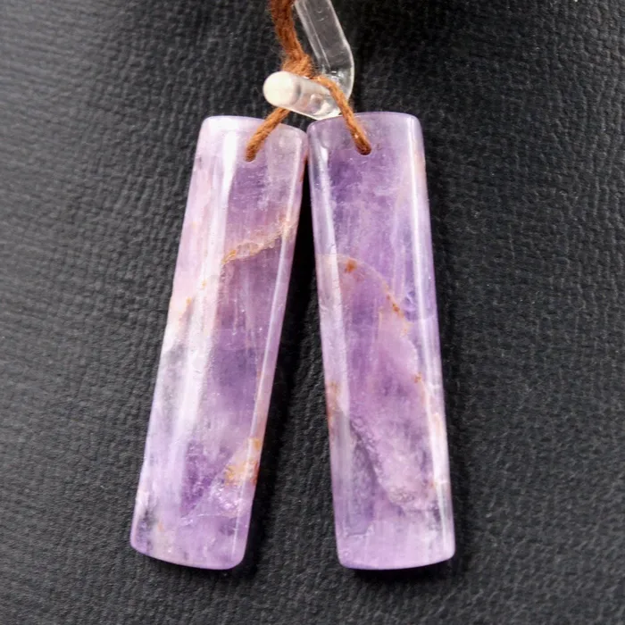 Intrinsic Trading Earrings Drilled Natural Amethyst Earring Pair Long Rectangle Cabochon Cab Pair Matched Bead Pair Real Genuine Lilac Purple Gemstone Pair E5010