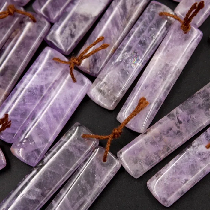 Intrinsic Trading Earrings Drilled Natural Amethyst Earring Pair Long Rectangle Cabochon Cab Pair Matched Bead Pair Real Genuine Lilac Purple Gemstone Pair E5010