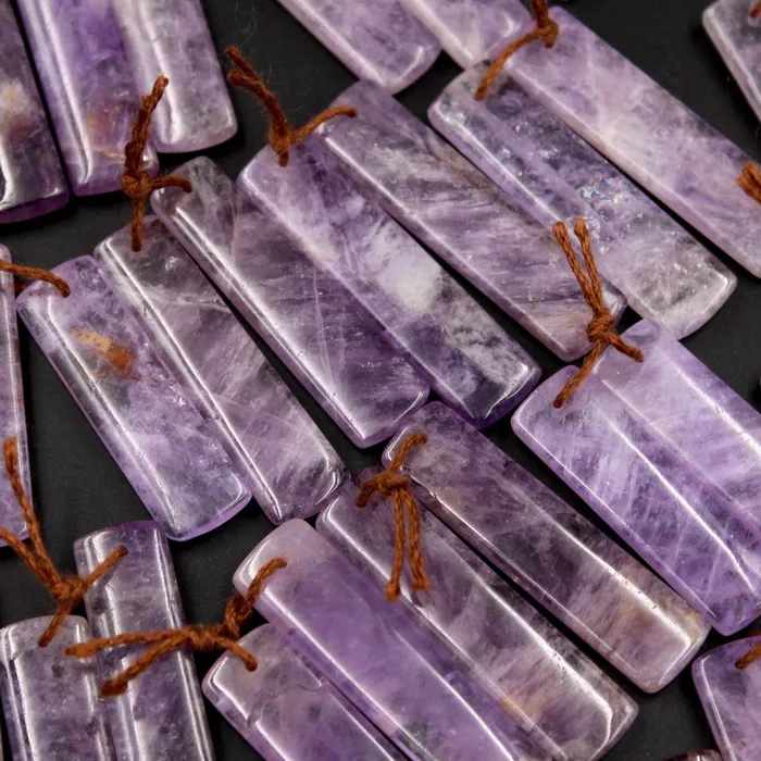 Intrinsic Trading Earrings Drilled Natural Amethyst Earring Pair Long Rectangle Cabochon Cab Pair Matched Bead Pair Real Genuine Lilac Purple Gemstone Pair E5010