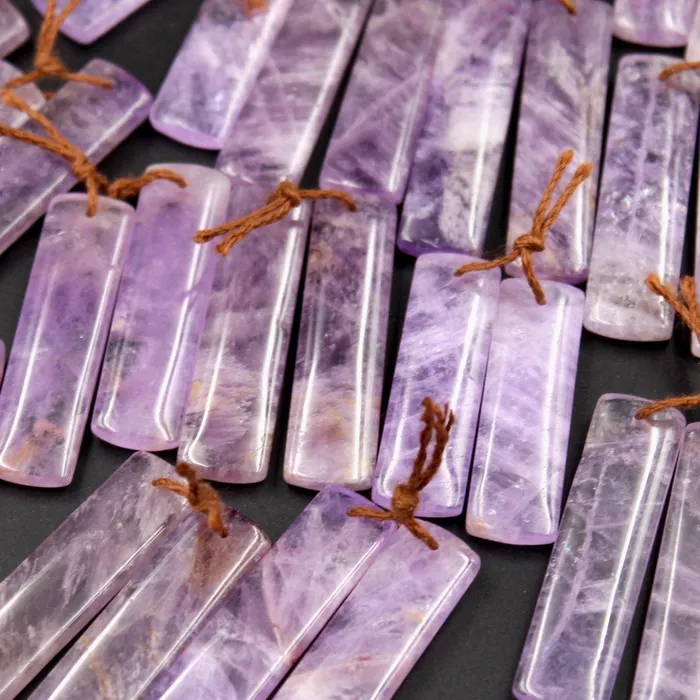 Intrinsic Trading Earrings Drilled Natural Amethyst Earring Pair Long Rectangle Cabochon Cab Pair Matched Bead Pair Real Genuine Lilac Purple Gemstone Pair E5010
