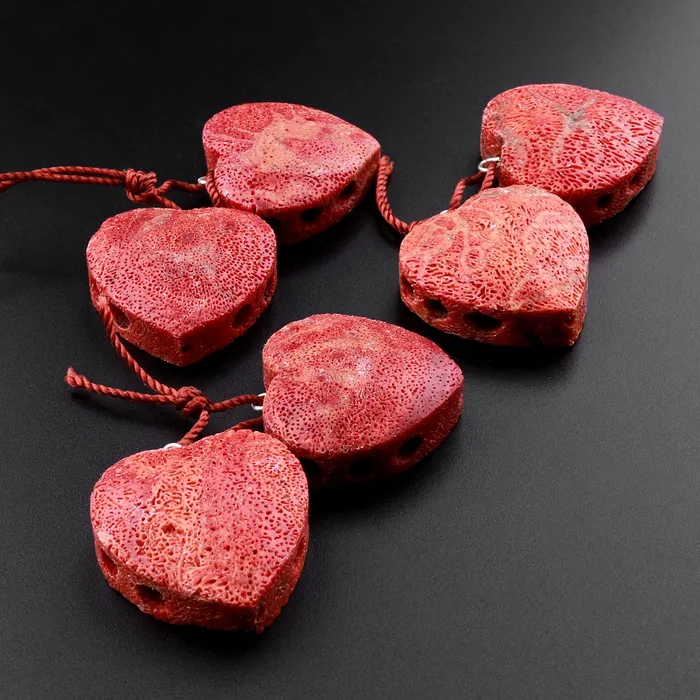 Intrinsic Trading Earrings Natural Real Genuine Red Sponge Coral Heart Earring Pair Drilled Gemstone Matched Beads
