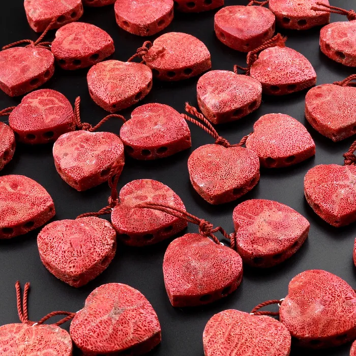 Intrinsic Trading Earrings Natural Real Genuine Red Sponge Coral Heart Earring Pair Drilled Gemstone Matched Beads