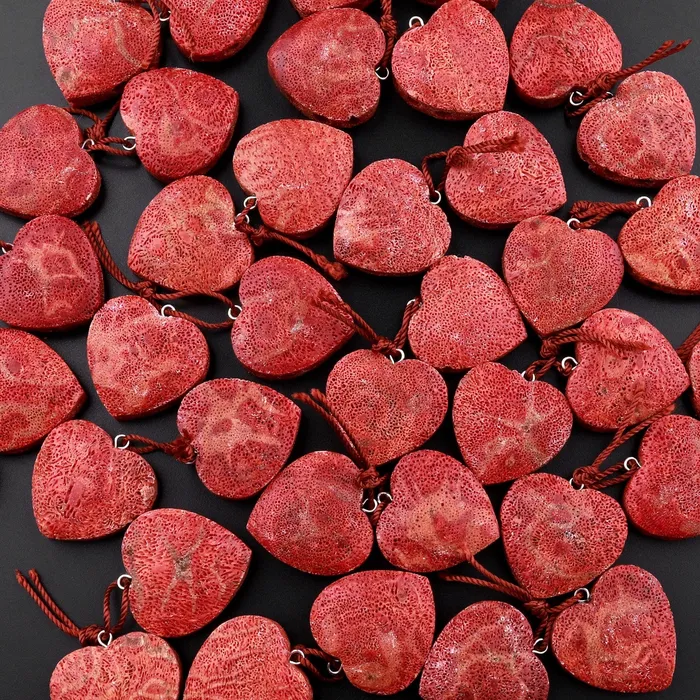 Intrinsic Trading Earrings Natural Real Genuine Red Sponge Coral Heart Earring Pair Drilled Gemstone Matched Beads