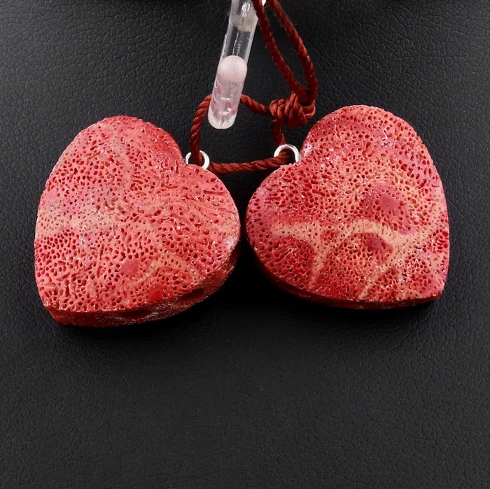 Intrinsic Trading Earrings Natural Real Genuine Red Sponge Coral Heart Earring Pair Drilled Gemstone Matched Beads