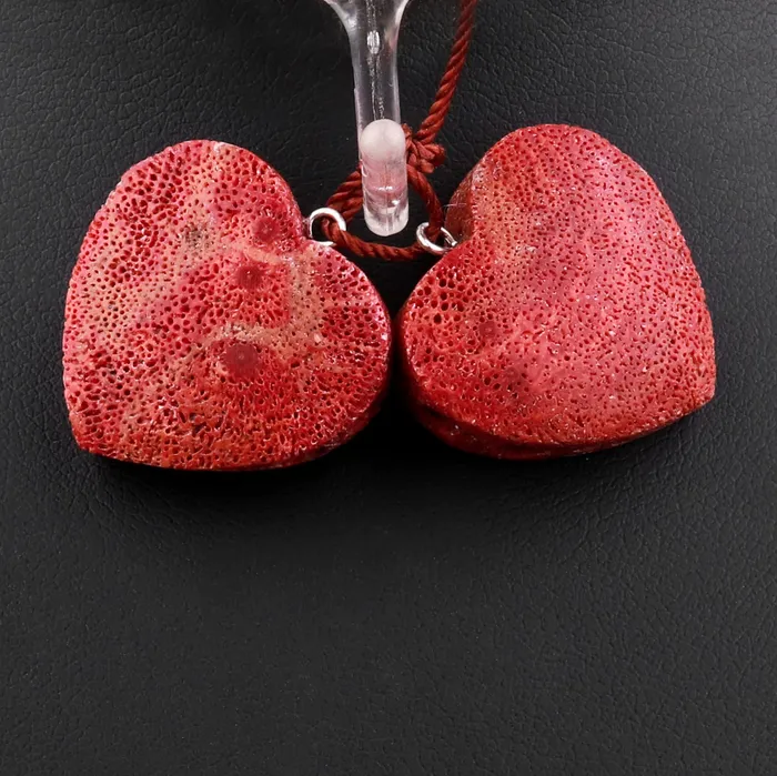 Intrinsic Trading Earrings Natural Real Genuine Red Sponge Coral Heart Earring Pair Drilled Gemstone Matched Beads