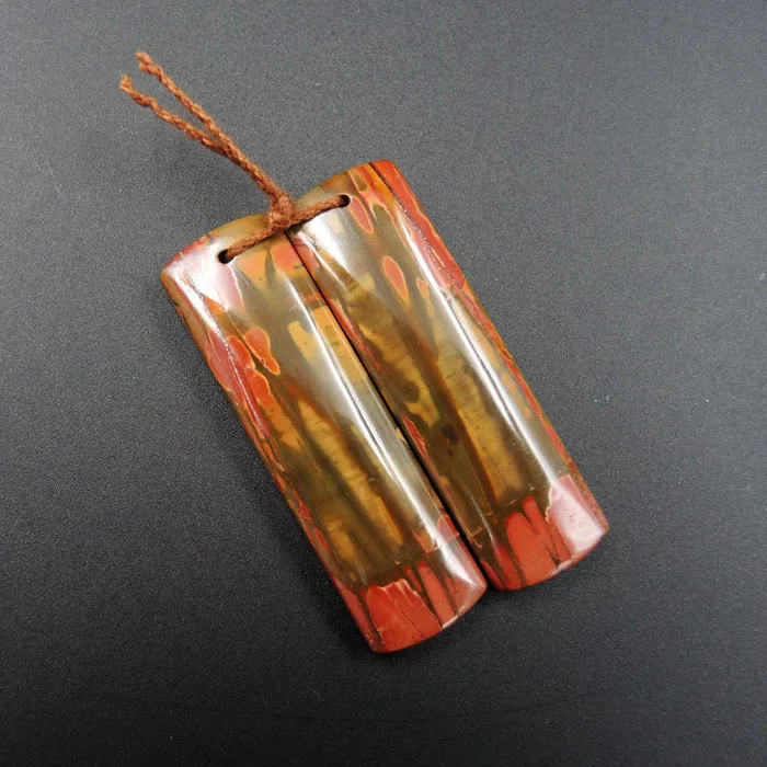 Intrinsic Trading Earrings Natural Red Creek Jasper Earring Pair Rectangle Cabochon Cab Pair Drilled Matched Earrings Bead Pair E1337