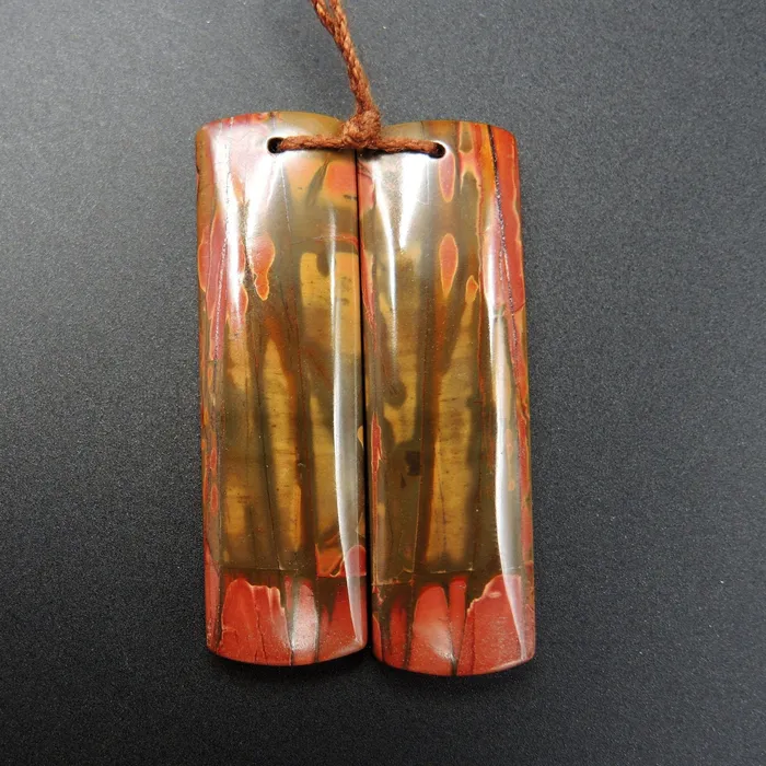 Intrinsic Trading Earrings Natural Red Creek Jasper Earring Pair Rectangle Cabochon Cab Pair Drilled Matched Earrings Bead Pair E1337