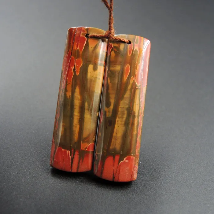 Intrinsic Trading Earrings Natural Red Creek Jasper Earring Pair Rectangle Cabochon Cab Pair Drilled Matched Earrings Bead Pair E1337