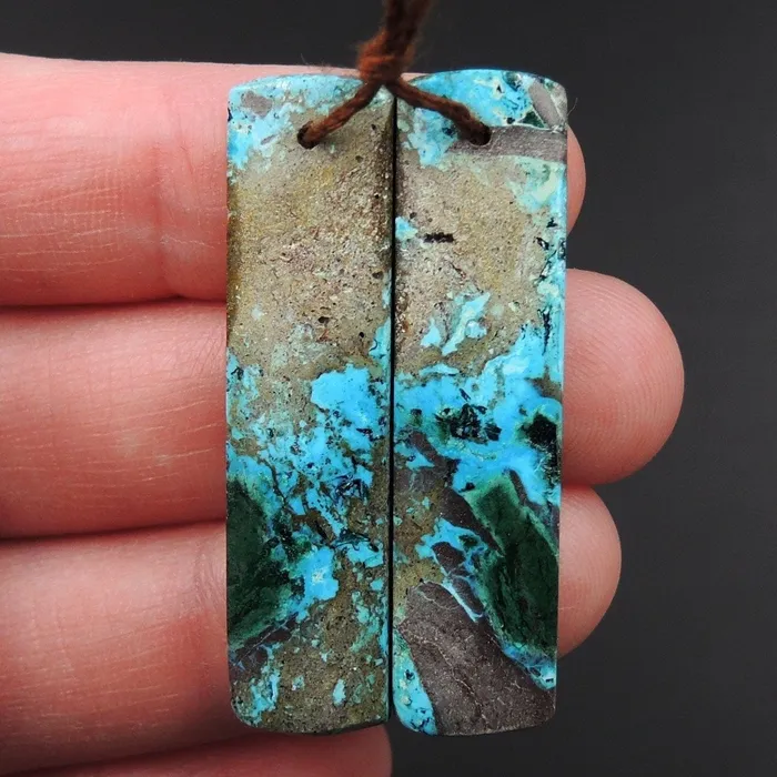 Intrinsic Trading Earrings Shattuckite Earring Pair Cabochon Cab Pair Drilled Rectangle Matched Earrings Bead Pair Natural Chrysocolla Azurite Malachite E3385