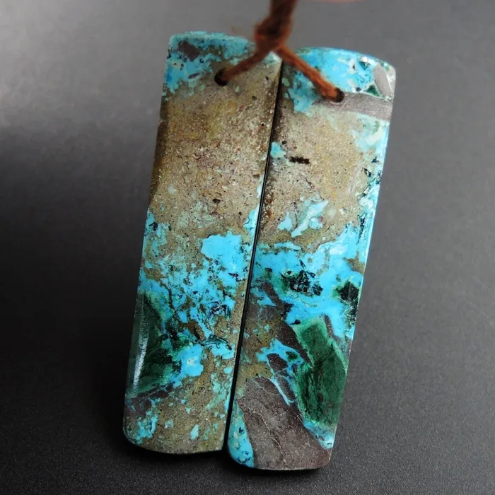 Intrinsic Trading Earrings Shattuckite Earring Pair Cabochon Cab Pair Drilled Rectangle Matched Earrings Bead Pair Natural Chrysocolla Azurite Malachite E3385