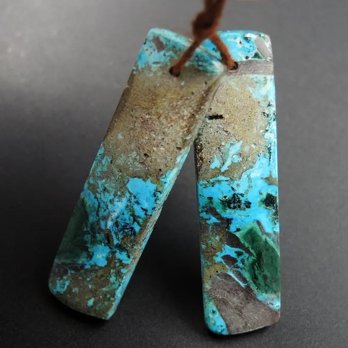 Intrinsic Trading Earrings Shattuckite Earring Pair Cabochon Cab Pair Drilled Rectangle Matched Earrings Bead Pair Natural Chrysocolla Azurite Malachite E3385