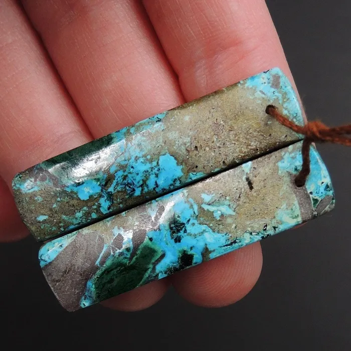 Intrinsic Trading Earrings Shattuckite Earring Pair Cabochon Cab Pair Drilled Rectangle Matched Earrings Bead Pair Natural Chrysocolla Azurite Malachite E3385